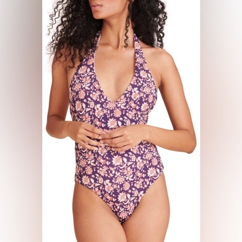 Veronica Beard salis halter floral one piece swimsuit